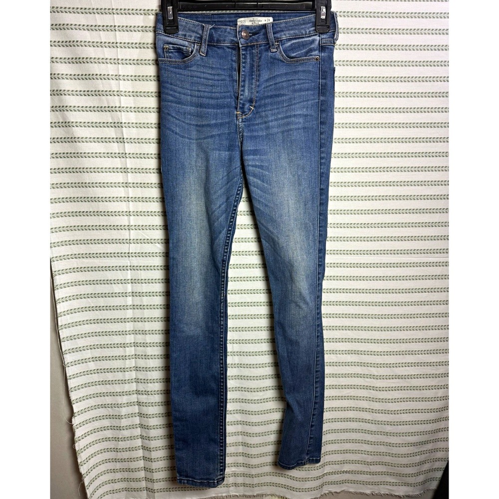 Abercrombie & Fitch Women's Skinny Slim Fit Jeans 24 Mid Rise Blue Medium Wash